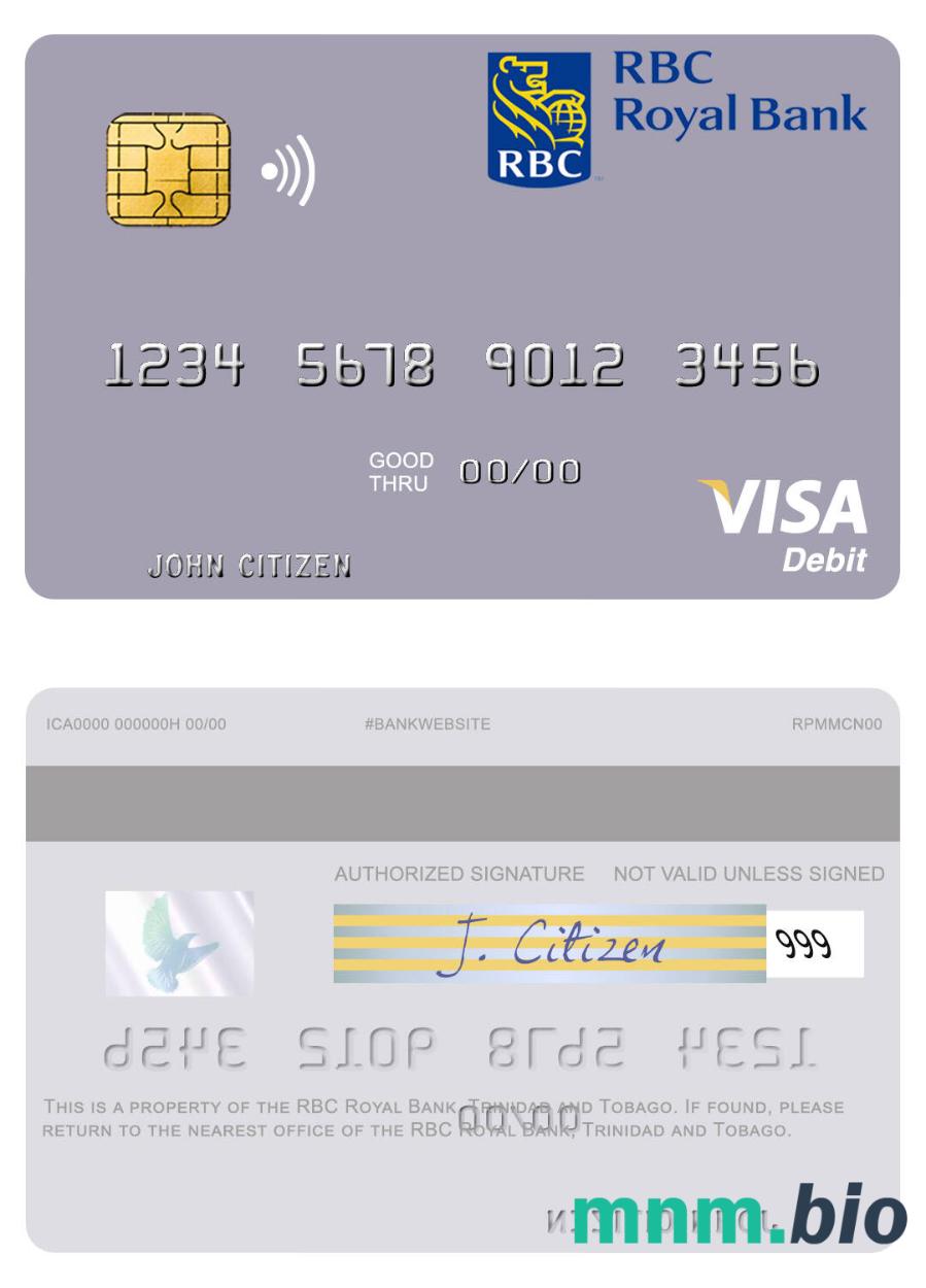 Trinidad and Tobago RBC Royal Bank visa debet karta przykład w formacie PSD